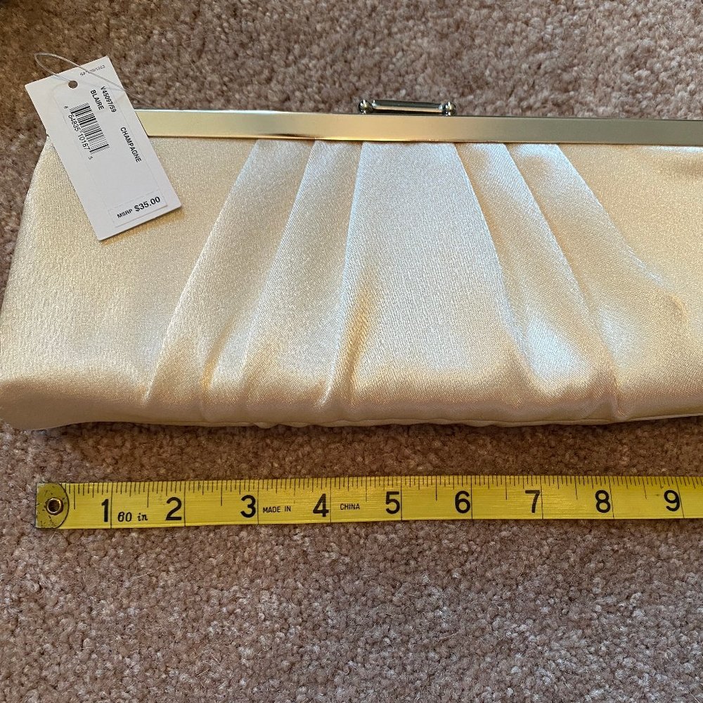 - Jessica McClintock - champagne color clutch with silver mirror details